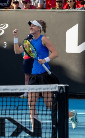 Alana PARNABY (AUS) and Andrew HARRIS (AUS) v Shuai ZHANG (CHN) and Robin HAASE (NED) on Court 3. Day 6 of the 2023 Australian Open at Melbourne Park, Saturday, January 21, 2023. MANDATORY PHOTO CREDIT Tennis Australia/ JAY TOWN