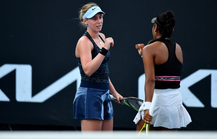 Australians Zara Larke and Anja Nayar during the Australian Open 2023 junior competition. Picture: Tennis Australia Australians Zara Larke and Anja Nayar during the Australian Open 2023 junior competition. Picture: Tennis Australia