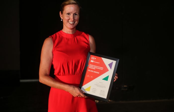 Vicki Reid accepts Tennis Australia's Silver Advantage Award at the 2023 ITF AGM in Mexico. Vicki Reid accepts Tennis Australia's Silver Advantage Award at the 2023 ITF AGM in Mexico.
