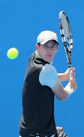 MELBOURNE, AUSTRALIA - DECEMBER 15: Gavin Van Peperzeel plays a backhand in his first round match against Mitchell Robins of Australia during the 2015 Australian Open play off at Melbourne Park on December 15, 2014 in Melbourne, Australia. (Photo by Robert Prezioso/Getty Images)