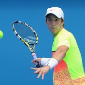 MELBOURNE, AUSTRALIA - JANUARY 16:  Andrew Harris of Australia plays a forehand in his qualifying match against Andreas Beck of Germany for 2015 Australian Open at Melbourne Park on January 16, 2015 in Melbourne, Australia.  (Photo by Robert Prezioso/Getty Images)