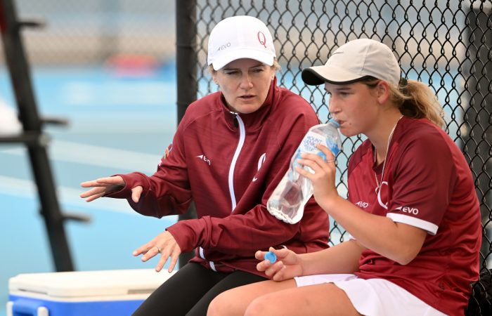 Emma Hayman coaching Jovana Petrovic during the 2022 Australian Team Championships at the Gold Coast. Picture: Tennis Australia Emma Hayman coaching Jovana Petrovic during the 2022 Australian Team Championships at the Gold Coast. Picture: Tennis Australia