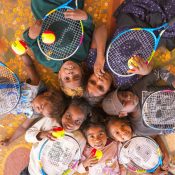 Participants at the Wanta Cup Tennis Carnival during the ATF and WANTA launch of Jintangka Kamparru, Forward Together Tennis Program Launch in NT in Ntaria, Northern Territory, Australia on Sarturday September 3, 2022.  This was part of the launch the 4-year partnership between the Australian Tennis Foundation (ATF), Wanta and Tennis NT which will see tennis introduced to 700 participants across 9 desert communities. MANDATORY PHOTO CREDIT Tennis Australia/ SCOTT BARBOUR