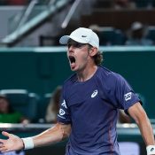 Alex de Minaur celebrates his third-round win over Joao Fonseca at the Miami Open. (Getty Images)