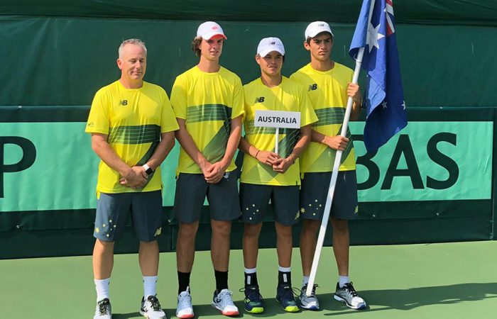 Australian Junior Davis Cup team Australia's Junior Davis Cup team of (L-R) captain Bernhard Goerlitz, Cooper White, Shuannon Tricerri and Philip Sekulic.