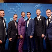 Australia's Davis Cup team of (L-R) Pat Rafter (captain), Lleyton Hewitt, Nick Kyrgios, Thanasi Kokkinakis, Chris Guccione and Sam Groth on the blue carpet at the 2014 Newcombe Medal Australian Tennis Awards; Elizabeth Xue Bai