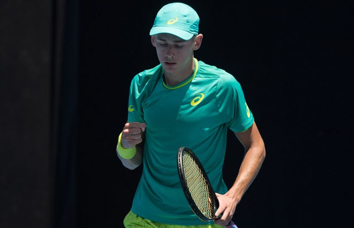 Alex De Minaur at the Australian Open 2018 Play-off Alex De Minaur in action at the Australian Open 2018 Play-off; Elizabeth Xue Bai