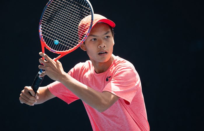 Derek Pham at the December Showdown Derek Pham in action during the 14/u Australian Championships semifinals at Melbourne Park (photo: Elizabeth Xue Bai)