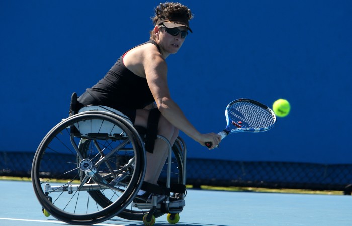 Daniela Di Toro of Australia plays a shot against Lucy Shuker of Great Britain during the 2013 Australian Open Wheelchair Championships at Melbourne Park on January 23, 2013 in Melbourne, Australia; Getty Images Daniela Di Toro of Australia plays a shot against Lucy Shuker of Great Britain during the 2013 Australian Open Wheelchair Championships at Melbourne Park on January 23, 2013 in Melbourne, Australia; Getty Images