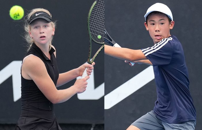 Vesna Marinkov and Jenson Yokota-Ho won the 2022 12/u Australian Invitational Masters singles titles. Pictures: Tennis Australia Vesna Marinkov and Jenson Yokota-Ho won the 2022 12/u Australian Invitational Masters singles titles. Pictures: Tennis Australia