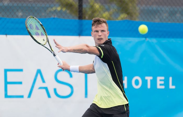 Marton FUCSOVICS (HUN) Marton FUCSOVICS (HUN) in action during the Men's Singles main draw on Day three of the East Hotel Canberra Challenger 2018 #EastCBRCH. Match was played at Canberra Tennis Centre in Lyneham, Canberra, ACT on Monday 8 January 2018. Photo: Ben Southall. #Tennis #Canberra