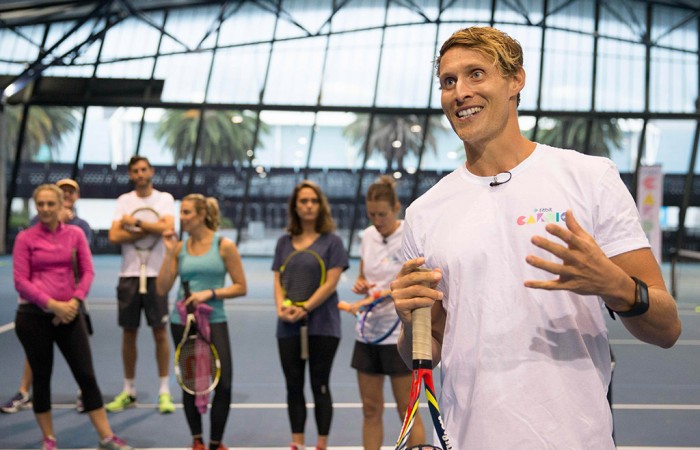 Luke Hines at the launch of Fitbit Cardio Tennis at Melbourne's National Tennis Centre; Tennis Australia Luke Hines at the launch of Fitbit Cardio Tennis at Melbourne's National Tennis Centre; Tennis Australia