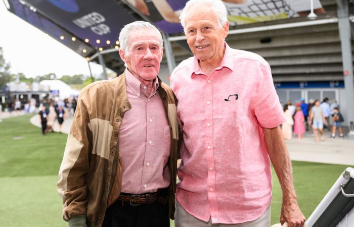 Ken Rosewall with  Chilean captain Jaime Fillol at the United Cup.