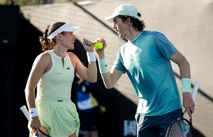 Kimberly Birrell (L) and John-Patrick Smith in mixed doubles action at Australian Open 2025. [Getty Images