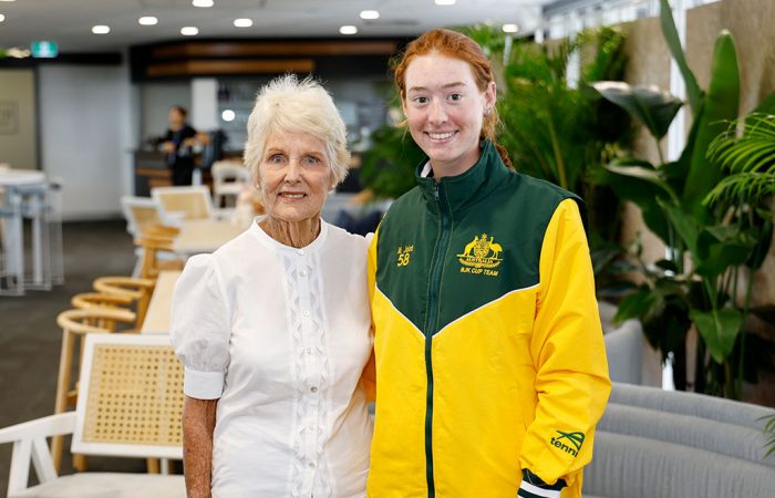 Lesley Bowrey AM and Maya Joint prior to the 2025 Billie Jean King Cup Qualifiers at Pat Rafter Arena in Brisbane (Photo: Josh Woning)