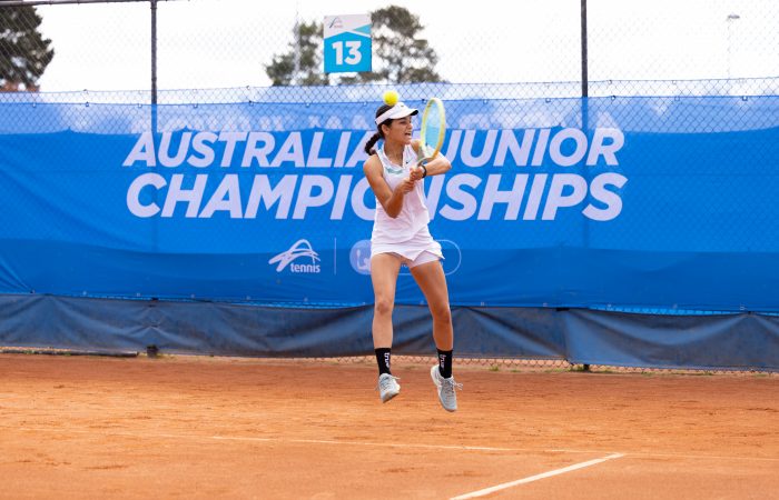 Renee Alame in action at the 2023 Australian Junior Claycourt Championships in Canberra. Picture: Tennis Australia Renee Alame in action at the 2023 Australian Junior Claycourt Championships in Canberra. Picture: Tennis Australia
