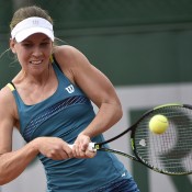 Olivia Rogowska in action during her first-round loss to Magdalena Rybarikova at Roland Garros; Getty Images