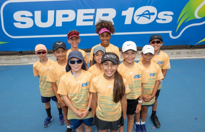 PUBLIC RELATIONS 2024 AUSTRALIAN OPEN January 24:Super 10 players engaged in tennis activity (64 players in total)
Male and female players. Professional player Dane Sweeny engaging with players during the 2024 Australian Open on Wednesday, January 24, 2024. Photo by TENNIS AUSTRALIA/ TONY GOUGH