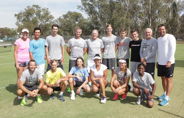 Junior Davis Cup / Junior Fed Cup Australian tennis legends and Australia's Junior Davis Cup and Junior Fed Cup teams pose for photos following a team training session at Shepparton Lawn Tennis Club; Trevor Phillips