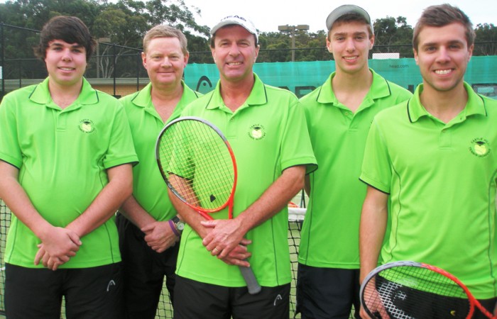 Smith Family The 2012 Sydney Badge Tennis Competition Premier League Division winning team from Castle Hill, comprising (L-R) Cameron Smith, Robert Kilborn, Neil Smith, Jordan Smith and Blake Smith; Tennis NSW