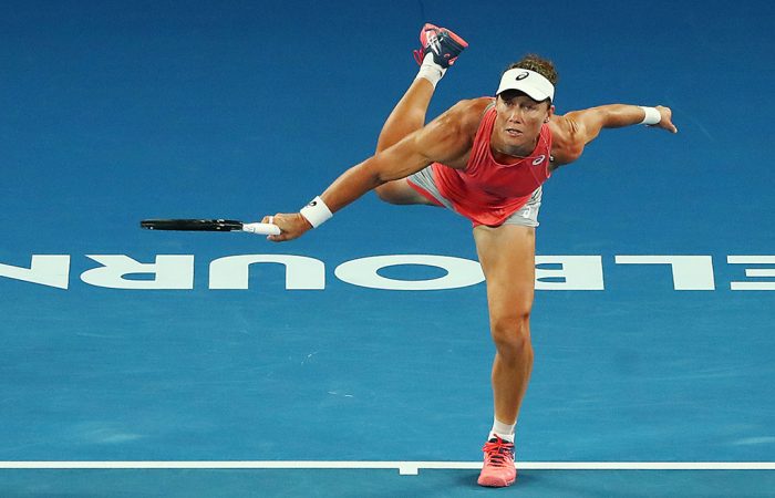 Sam Stosur at the Australian Open Sam Stosur serves during the Australian Open women's doubles semifinals (Getty Images)