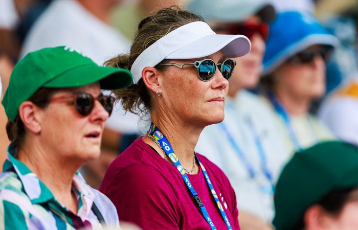Stosur-watches-AO-2025-qualifying Sam Stosur watches Maddison Inglis during round 3 on court 7 at the Australian Open at Melbourne Park on Thursday, January 9, 2025. Photo by TENNIS AUSTRALIA/ AARON FRANCIS