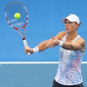 Sam Stosur at a Fed Cup training session ahead of their Fed Cup tie between Australia and Germany in Brisbane. Photo by CHRIS HYDE/GETTY IMAGES