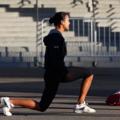 Anne Keothavong of Great Britain stretches during the Argentina and Great Britain Fed Cup tie in April 2013; Getty Images