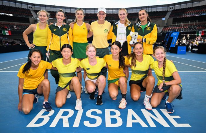 BILLIE JEAN KING CUP QUALIFIER 2024 April 13: Junior Girls with Team Australia at the Billie Jean King Cup Qualifier at the Queensland Tennis Centre in Brisbane on Saturday, April 13, 2024. Photo by TENNIS AUSTRALIA/ DAN PELED